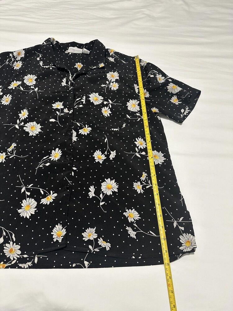 Alfred Dunner Short Sleeve Button Up Black White Floral Polka Dot Blouse SZ 16 - Picture 6 of 8